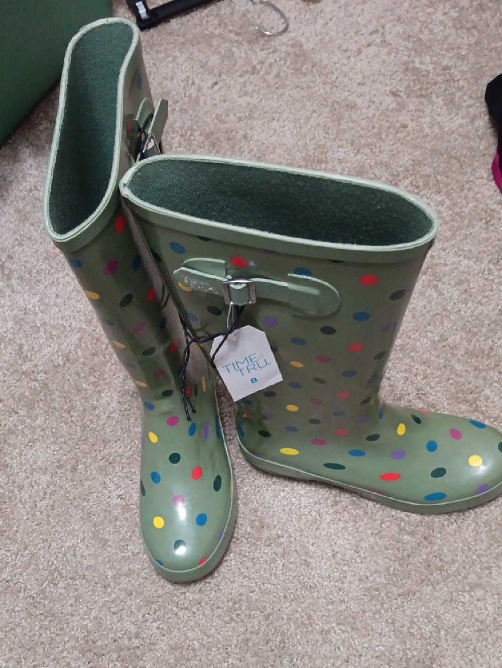 Green Polka Dot Rain Boots - Picture 3 of 3